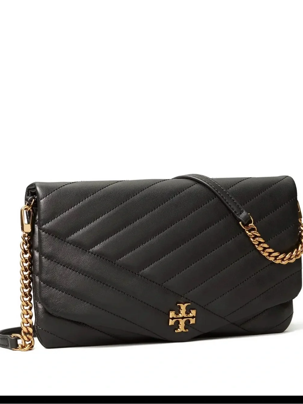 Tory Burch Black Quilted Leather Envelope Crossbody with Gold Logo